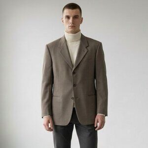 VTG Giorgio Armani Collezioni Taupe Wool 3 Button Blazer Italy Harry Rosen 40R